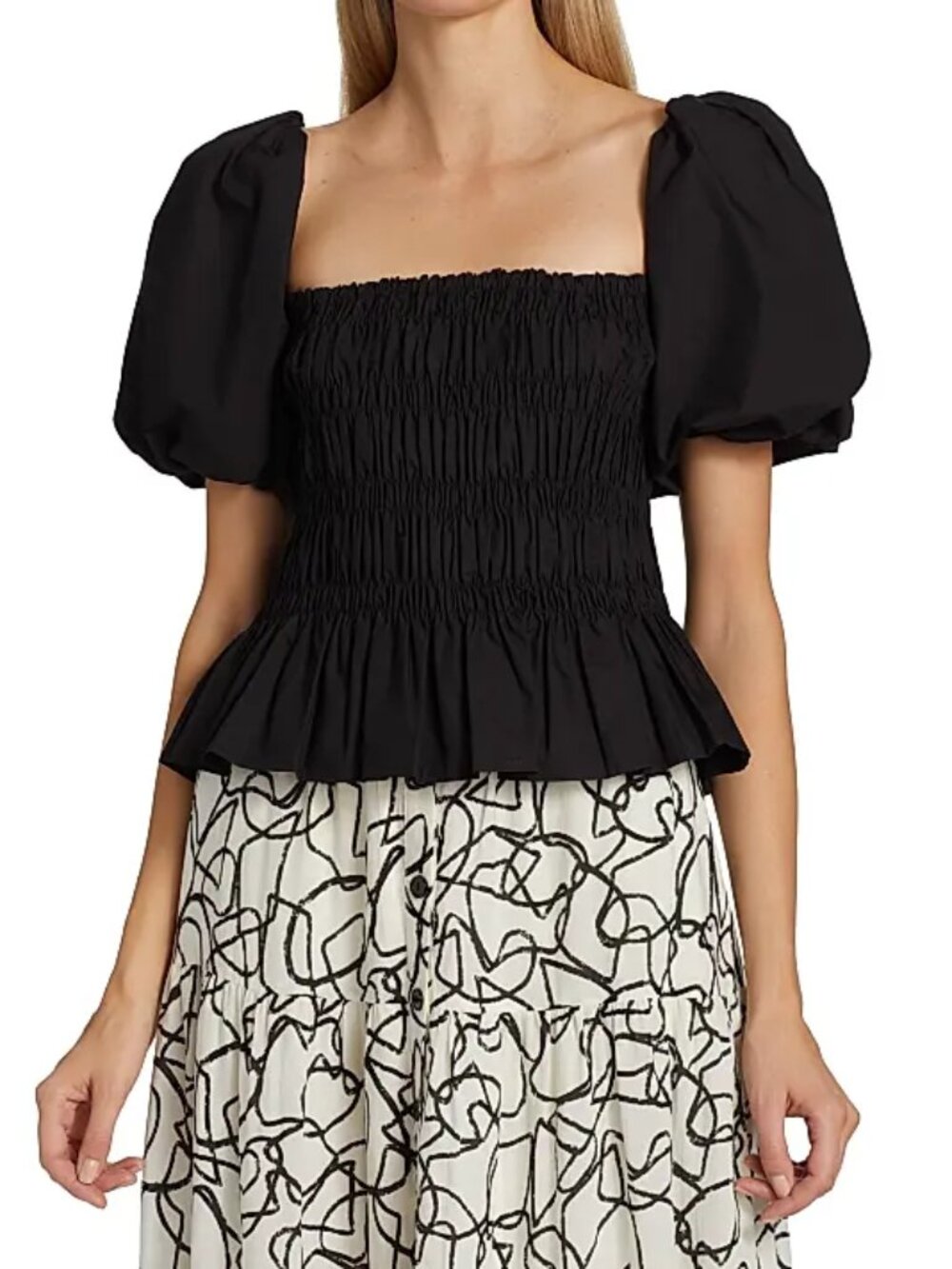ASTR The Label Savina Puff-Sleeve Top Black Size S